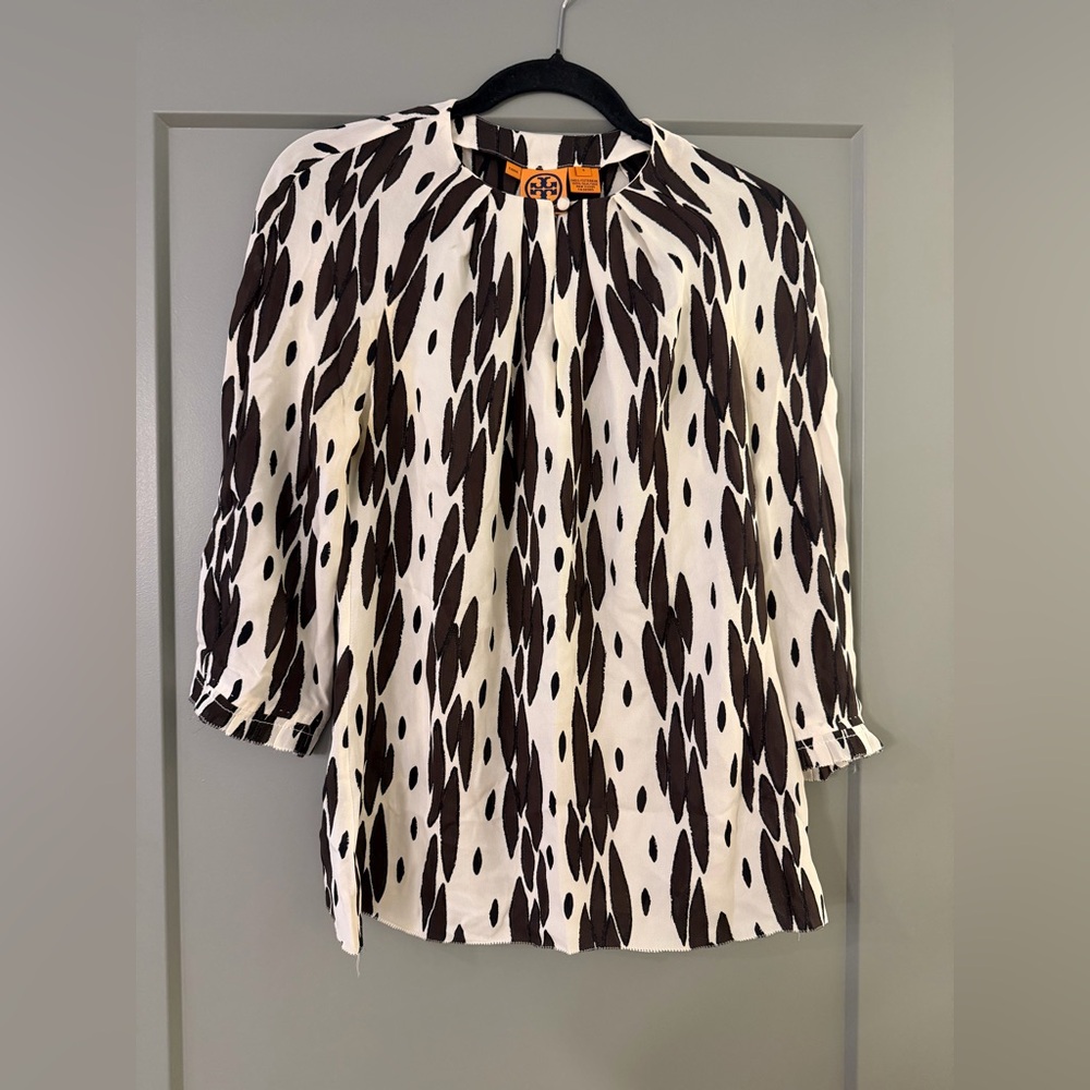 Tory Burch Dark Brown and Cream Patterned Blouse